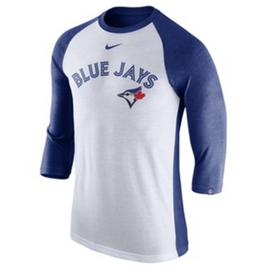 Men's Toronto Blue Jays Nike White/Navy Tri-Blend Raglan 3/4-Sleeve T-Shirt - Bleacher Bum Collectibles, Toronto Blue Jays, NHL , MLB, Toronto Maple Leafs, Hat, Cap, Jersey, Hoodie, T Shirt, NFL, NBA, Toronto Raptors