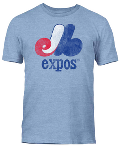Men's Montreal Expos Powder Blue Primary Logo MLB Baseball Tri-Blend T Shirt - Multiple Sizes - Bleacher Bum Collectibles, Toronto Blue Jays, NHL , MLB, Toronto Maple Leafs, Hat, Cap, Jersey, Hoodie, T Shirt, NFL, NBA, Toronto Raptors