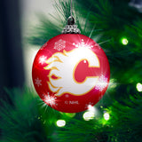 Calgary Flames Primary Logo Light Up Single Ball Christmas Ornament Snowy - 2 Pack
