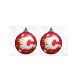 Calgary Flames Primary Logo Light Up Single Ball Christmas Ornament Snowy - 2 Pack