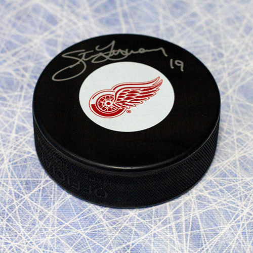 Steve Yzerman Detroit Red Wings Autographed Hockey Puck - Bleacher Bum Collectibles, Toronto Blue Jays, NHL , MLB, Toronto Maple Leafs, Hat, Cap, Jersey, Hoodie, T Shirt, NFL, NBA, Toronto Raptors