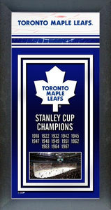 Toronto Maple Leafs Stanley Cup Banner 6.75" x 13" Mini Glass Front Frame NHL Hockey - Bleacher Bum Collectibles, Toronto Blue Jays, NHL , MLB, Toronto Maple Leafs, Hat, Cap, Jersey, Hoodie, T Shirt, NFL, NBA, Toronto Raptors