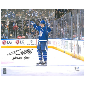 Auston Matthews Toronto Maple Leafs Autographed 16'' x 20'' 2022 Hart Trophy Winner Blue Jersey Celebration Photograph with ''2022 Hart'' Inscription