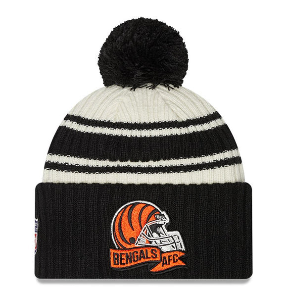 Men's Cincinnati Bengals New Era Cream/Black 2022 Sideline Sport Cuffed Pom Knit Hat