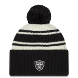 Men's Las Vegas Raiders New Era Cream/Black 2022 Sideline Sport Cuffed Pom Knit Hat