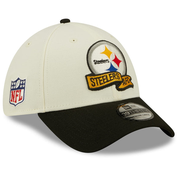 Men's Pittsburgh Steelers New Era Cream/Black 2022 Sideline 39THIRTY 2-Tone Flex Hat