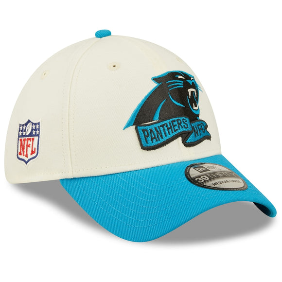 Men's Carolina Panthers New Era Cream/Blue 2022 Sideline 39THIRTY 2-Tone Flex Hat
