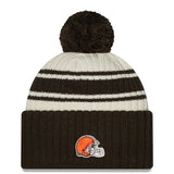 Men's Cleveland Browns New Era Cream/Brown 2022 Sideline Sport Cuffed Pom Knit Hat