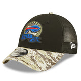 Men's Buffalo Bills New Era Black/Camo 2022 Salute To Service 9FORTY Snapback Trucker Hat