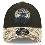 Men's Dallas Cowboys New Era Black/Camo 2022 Salute To Service 9FORTY Snapback Trucker Hat
