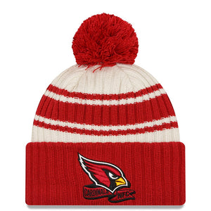 Men's Arizona Cardinals New Era Cream/Cardinal 2022 Sideline Sport Cuffed Pom Knit Hat