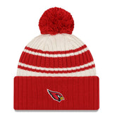 Men's Arizona Cardinals New Era Cream/Cardinal 2022 Sideline Sport Cuffed Pom Knit Hat