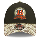 Men's Cincinnati Bengals New Era Black/Camo 2022 Salute To Service 9FORTY Snapback Trucker Hat