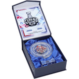 Cole Caufield Montreal Canadiens Autographed 2021 Stanley Cup Final Bound Dueling Crystal Puck - Filled with Game-Used Ice from the 2021 Stanley Cup Final