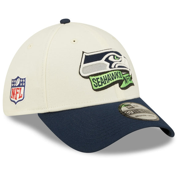 Men's Seattle Seahawks New Era Cream/College Navy 2022 Sideline 39THIRTY 2-Tone Flex Hat