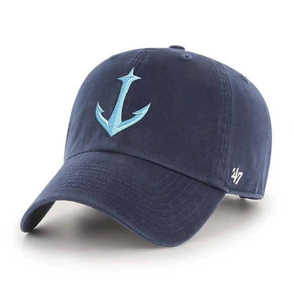 Men's Seattle Kraken Secondary Logo 47 Brand NHL Hockey Navy Blue Clean Up Adjustable Buckle Cap Hat