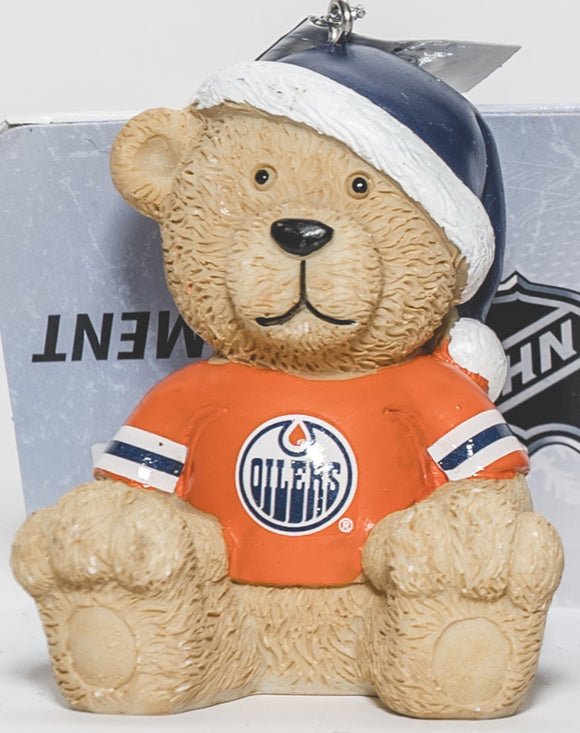 Edmonton Oilers NHL Hockey Resin Teddy Bear Christmas Tree Ornament