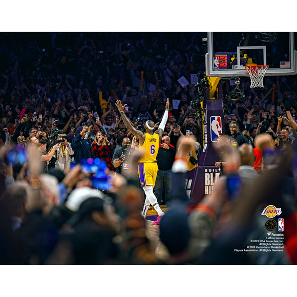 LeBron James Los Angeles Lakers Unsigned Celebrates Breaking the All-Time Scoring Record With 38388 Points Photograph