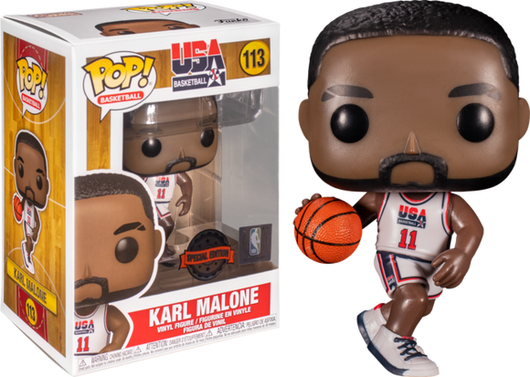 NBA Team USA Karl Malone Basketball White Jersey #113 Pop! Vinyl Action Figure