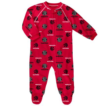 Toronto Raptors NBA Basketball Infant Printed All Over Logo Red Raglan Zip Coverall - Multiple Sizes