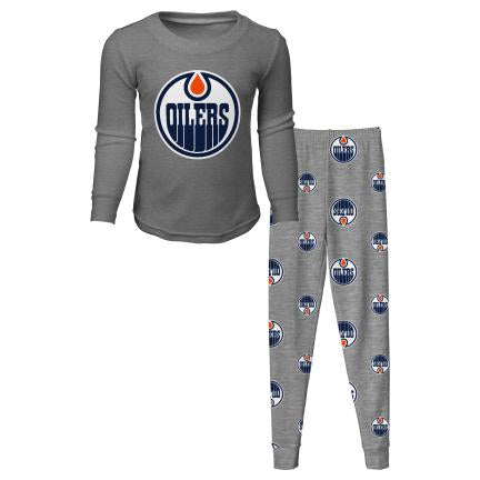 Edmonton Oilers 2 Piece Toddler Pyjamas Grey Primary Logo Shirt & Pants Set - Multiple Sizes