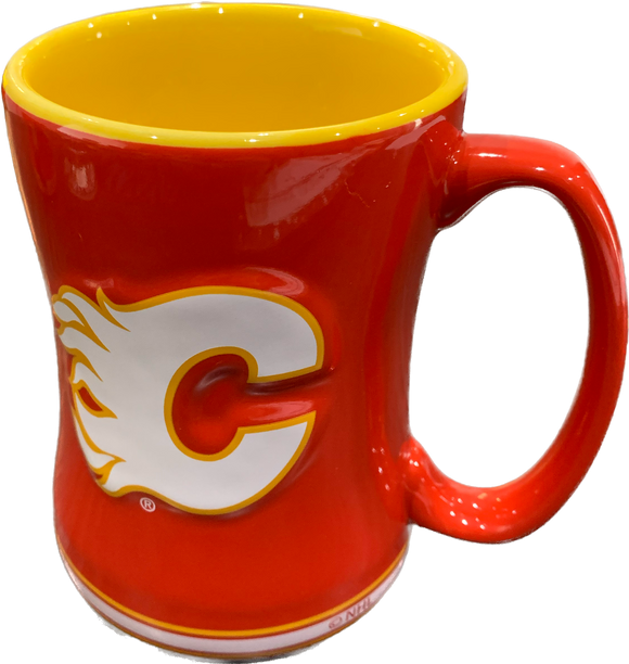 Calgary Flames Primary Logo Red Black NHL Hockey 14oz Sculpted C-Handle Mug - Version 2