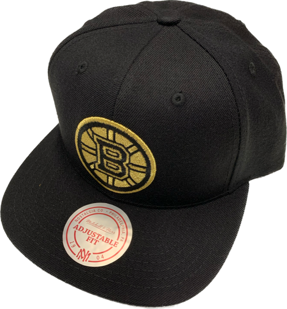 Men’s NHL Boston Bruins Mitchell & Ness Gold Touch Snapback Hat – Black