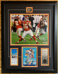 Patrick Mahomes Kansas City Chiefs Autographed 16" x 20" Super Bowl Champs Action Picture Framed with Ticket & Program