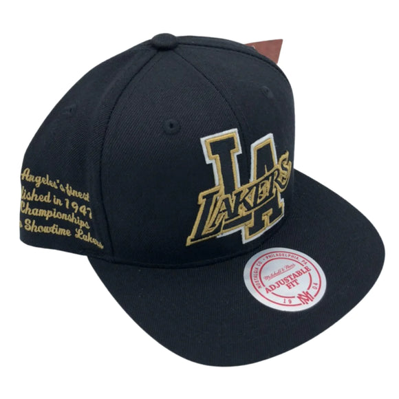 Los Angeles Lakers Mitchell & Ness NBA Black & Gold Basketball Graduation Snapback Hat