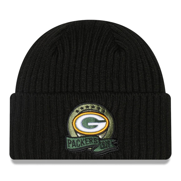 Men's Green Bay Packers New Era Black 2022 Salute To Service Knit Hat