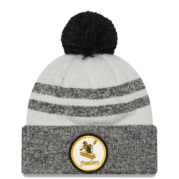 Men's Pittsburgh Steelers New Era Black 2022 Sideline Historic Cuffed Pom Knit Hat