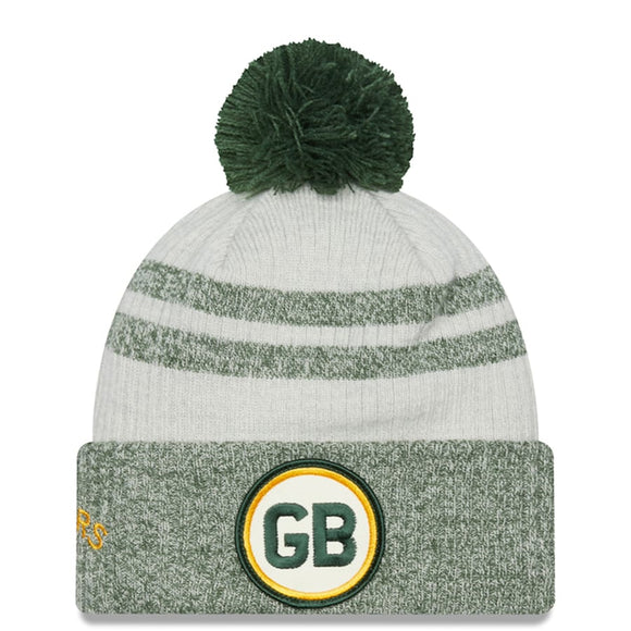 Men's Green Bay Packers New Era Green 2022 Sideline Historic Cuffed Pom Knit Hat