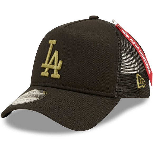 Los Angeles Dodgers New Era x Alpha Industries A-Frame 9FORTY Trucker Snapback Hat - Black