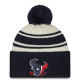 Men's Houston Texans New Era Cream/Navy 2022 Sideline Sport Cuffed Pom Knit Hat