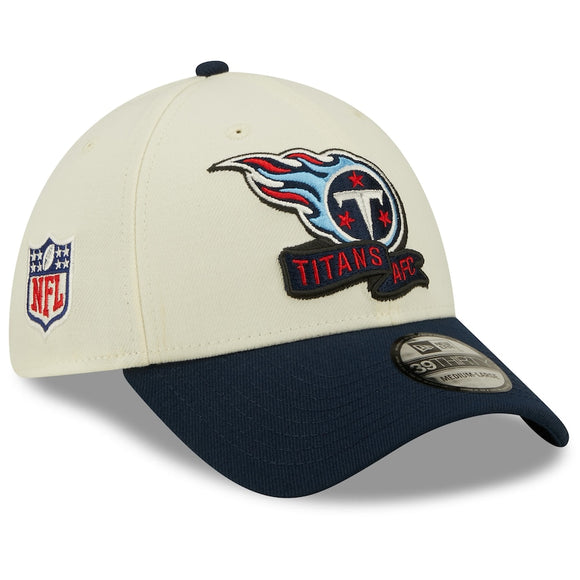 Men's Tennessee Titans New Era Cream/Navy 2022 Sideline 39THIRTY 2-Tone Flex Hat
