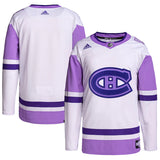Men's Montreal Canadiens adidas White/Purple - Hockey Fights Cancer Primegreen Authentic Blank Jersey