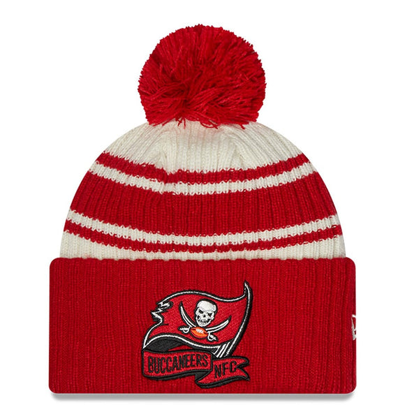 Men's Tampa Bay Buccaneers New Era Cream/Red 2022 Sideline Sport Cuffed Pom Knit Hat