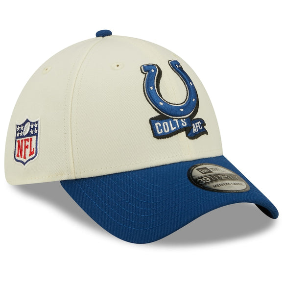 Men's Indianapolis Colts New Era Cream/Royal 2022 Sideline 39THIRTY 2-Tone Flex Hat