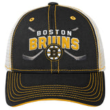 Youth Boston Bruins NHL Hockey Black Core Lockup Trucker Snapback Hat
