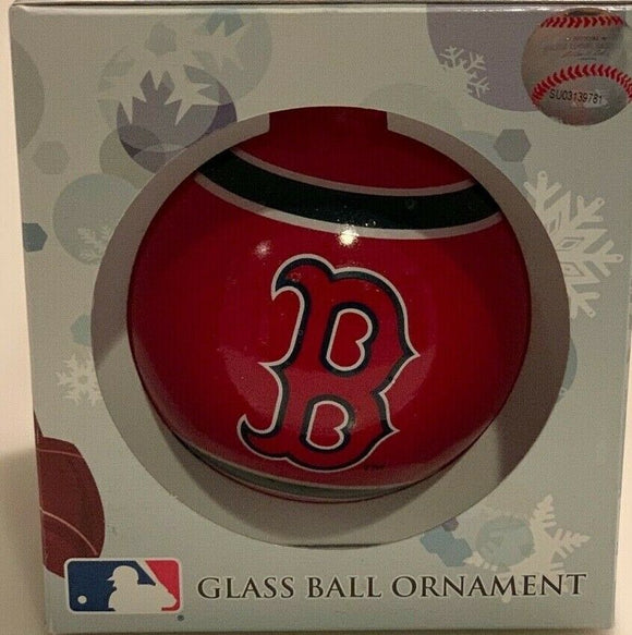 Boston Red Sox Logo Merry Christmas Single Glass Ball Ornament MLB Baseball