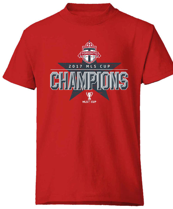 Youth Toronto FC Bulletin Branded Red 2017 MLS Cup Champions Dash T-Shirt - Bleacher Bum Collectibles, Toronto Blue Jays, NHL , MLB, Toronto Maple Leafs, Hat, Cap, Jersey, Hoodie, T Shirt, NFL, NBA, Toronto Raptors