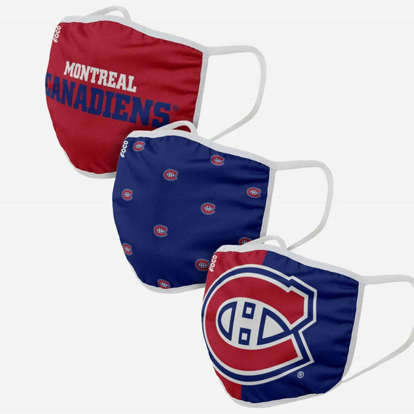 Youth Montreal Canadiens NHL Hockey Foco Pack of 3 Face Covering Mask