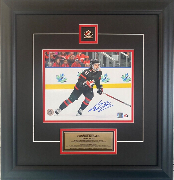 Connor Bedard Team Canada Signed World Juniors Autographed 8x10 Photo - Framed