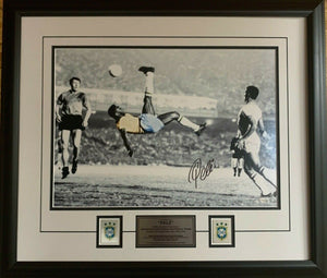 Pele Brazil National Team Autographed 16'' x 20'' Bicycle Kick Spotlight Framed Photograph - Signed in Black