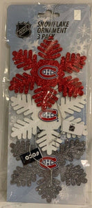 Montreal Canadiens 3 PackMetal Glitter Snowflake Christmas Tree Ornament NHL Hockey