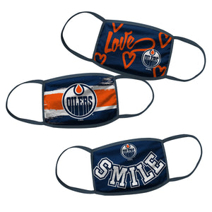 Youth Girls Age 7-16 Edmonton Oilers NHL Hockey Pack of 3 Face Covering Mask