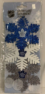 Toronto Maple Leafs 3 PackMetal Glitter Snowflake Christmas Tree Ornament NHL Hockey