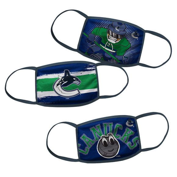 Vancouver Canucks Child Kids Age 4-7 NHL Hockey Pack of 3 Face Covering Mask