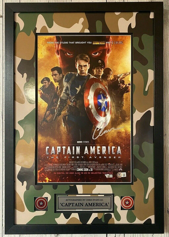 Captain America: The First Avenger Reprint 12x18 Movie Poster Signed Chris Evans - Framed 16x24