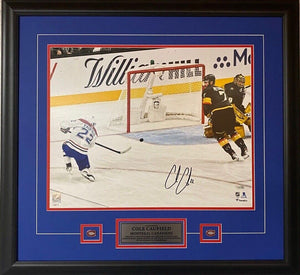 Cole Caufield Montreal Canadiens Autographed 16" x 20" First Stanley Cup Playoffs Goal Photograph - Framed